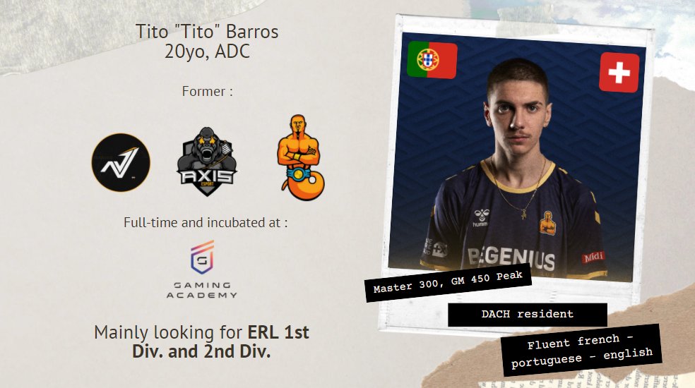 I'm still under contract with <a href="/beGeniusESC/">beGenius ESC</a> but I'm allowed to explore opportunities 
All my links are bellow 
linkr.bio/lol_tito 
You can contact me on discord Tito#1376