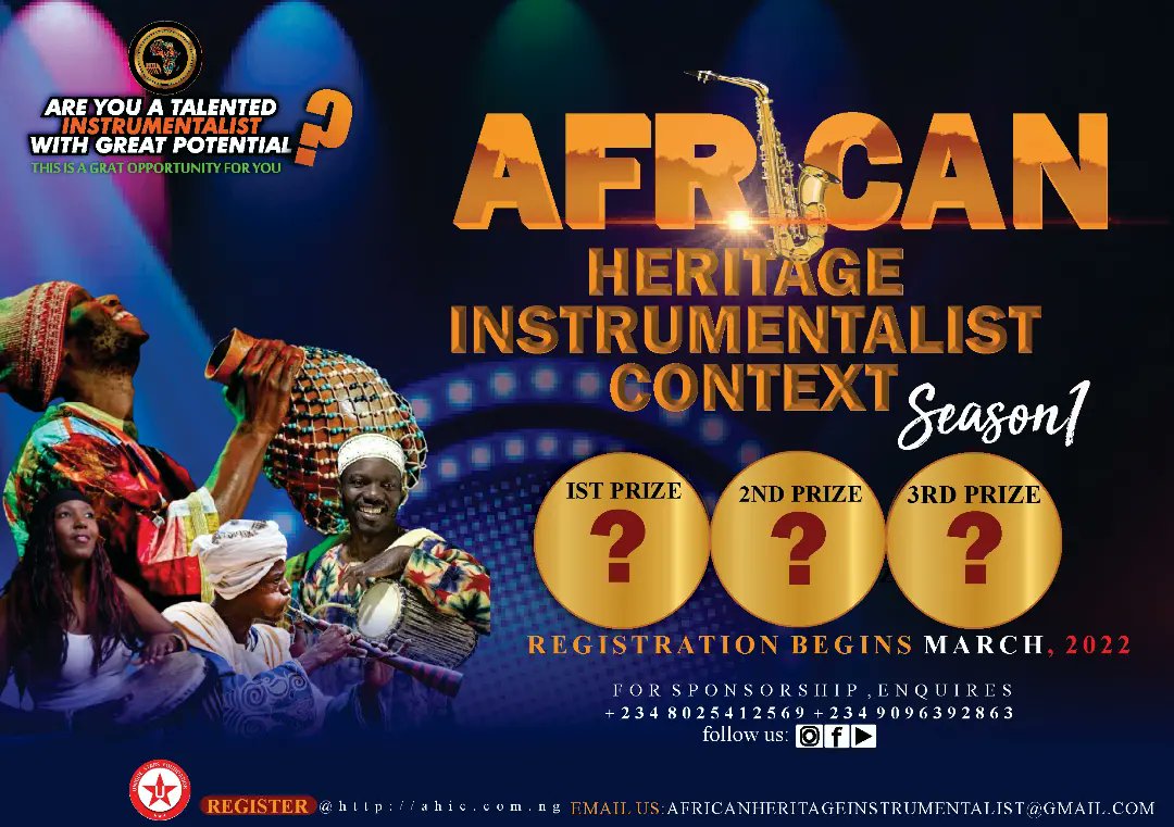 Get ready for the moment you have been waiting for, African heritage instrumentalists contest is coming up check flyer for more info
#Africanheritaeinstrumentalistcontest
#Africanculture
#Africaninstrument
#share
#likeit
#Believeinyourself
#icandoit
instagram.com/p/CbfrLaDA_IE/…