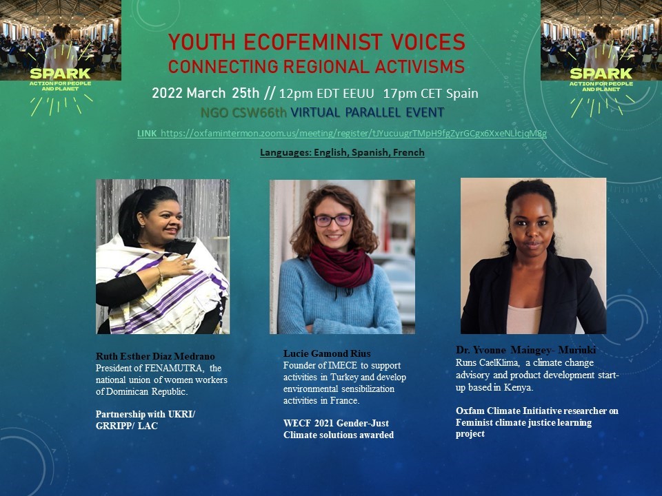 Oxfam's tweet photo. TOMORROW: a #CSW66 parallel event bringing innovative intersectional feminist approaches to inspire the global youth climate movement. 💪🏿 

Hear three ecofeminist voices from different regions, register at https://t.co/NVDLmMIC8N #TheFutureIsHer https://t.co/COPG4TKyg6
