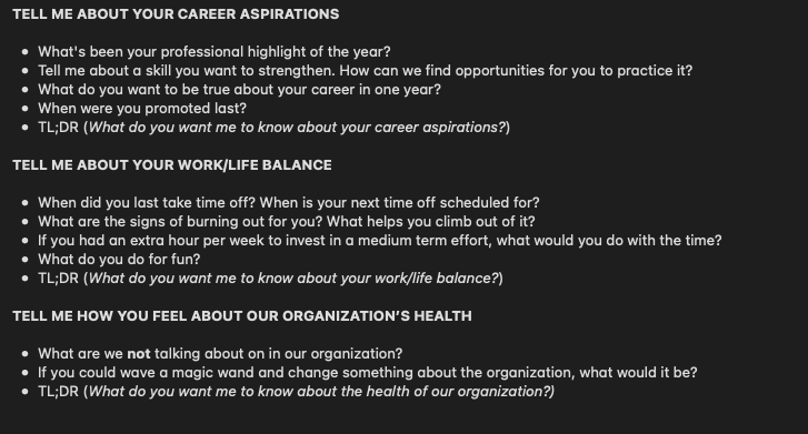 ashleymcnamara's tweet photo. @the_thagomizer @lara_hogan One of the most powerful things I've done as a manager, beyond reading &amp; training is create a "get to know you" survey. 

Here are the questions I ask. https://t.co/akc7aWOQE9