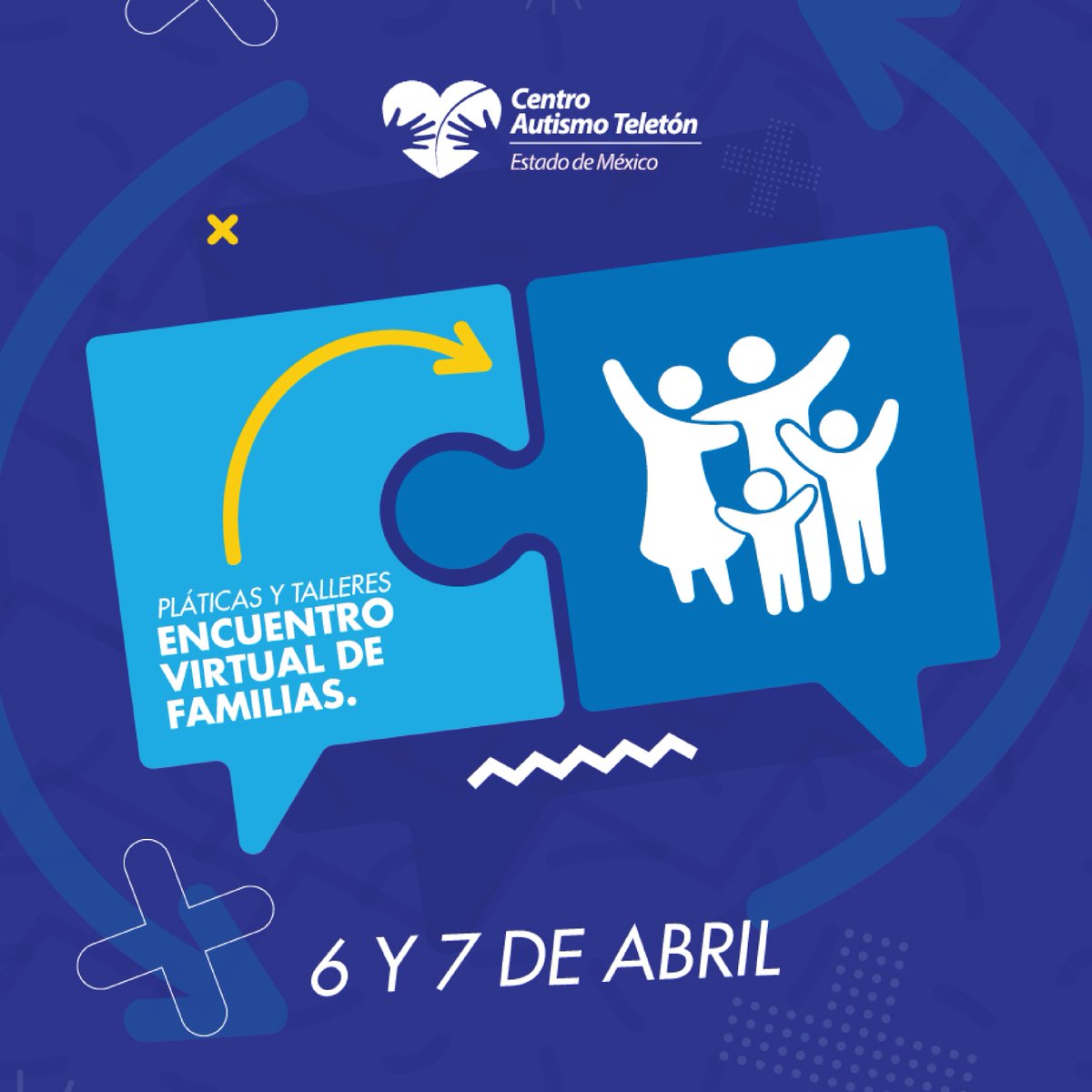 AutismoTeleton's tweet photo. Encuentro Virtual de Familias. 
6 y 7 de abril 2022 📅
Pláticas  y Talleres. 📣
Inscríbete aquí ->https://t.co/8XY0WsDvhN
Todas las familias pueden participar.
Más información: encuentrofamilias-cat@teleton.org.mx 📧
#AutismoTeletón
💙💙💙
@teletonmexico https://t.co/shwBtsJKYo