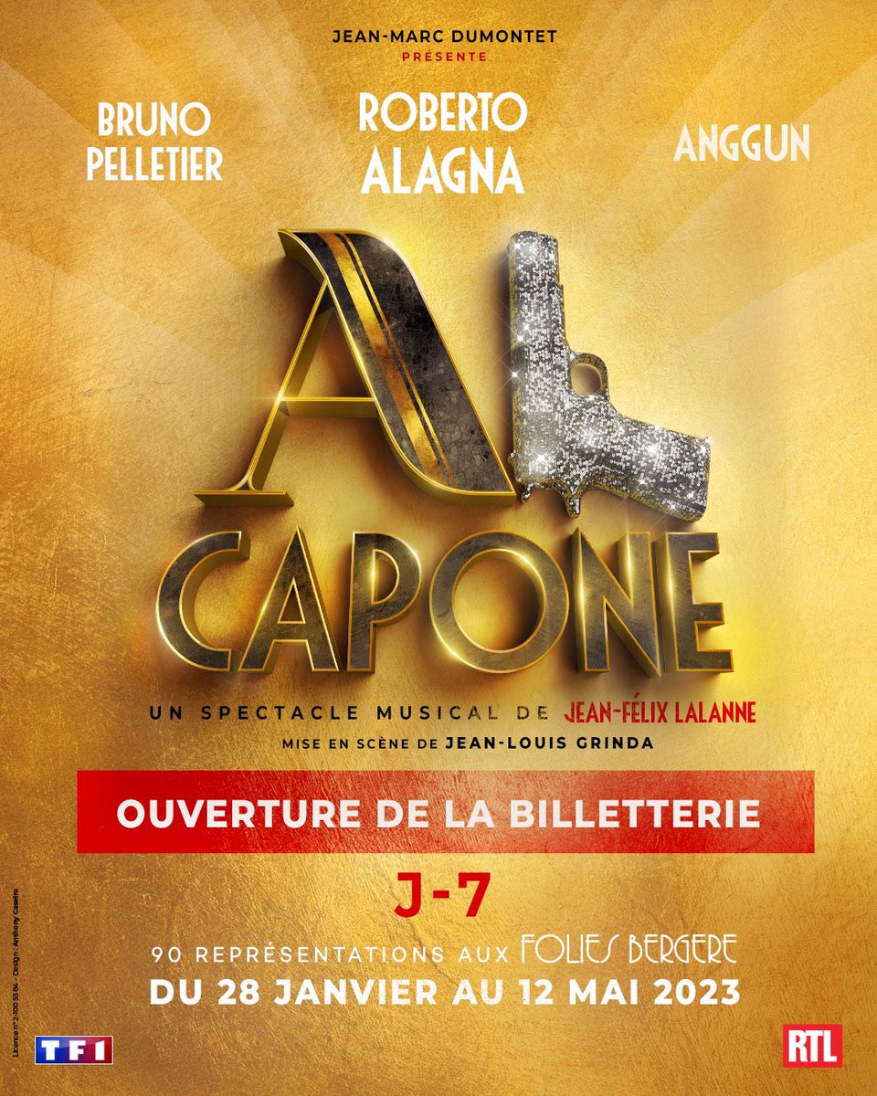 JMDproduction's tweet photo. J-7 ! ⏳ Ouverture de la billetterie pour le spectacle musical AL CAPONE de Jean-Félix Lalanne le 31/03 ! 🎟

Rdv à partir du 28/01/2023 aux Folies Bergère avec @roberto_alagna, @Anggun_Cipta et @Bruno_Pelletier 🎭 https://t.co/CZwi40aQwj