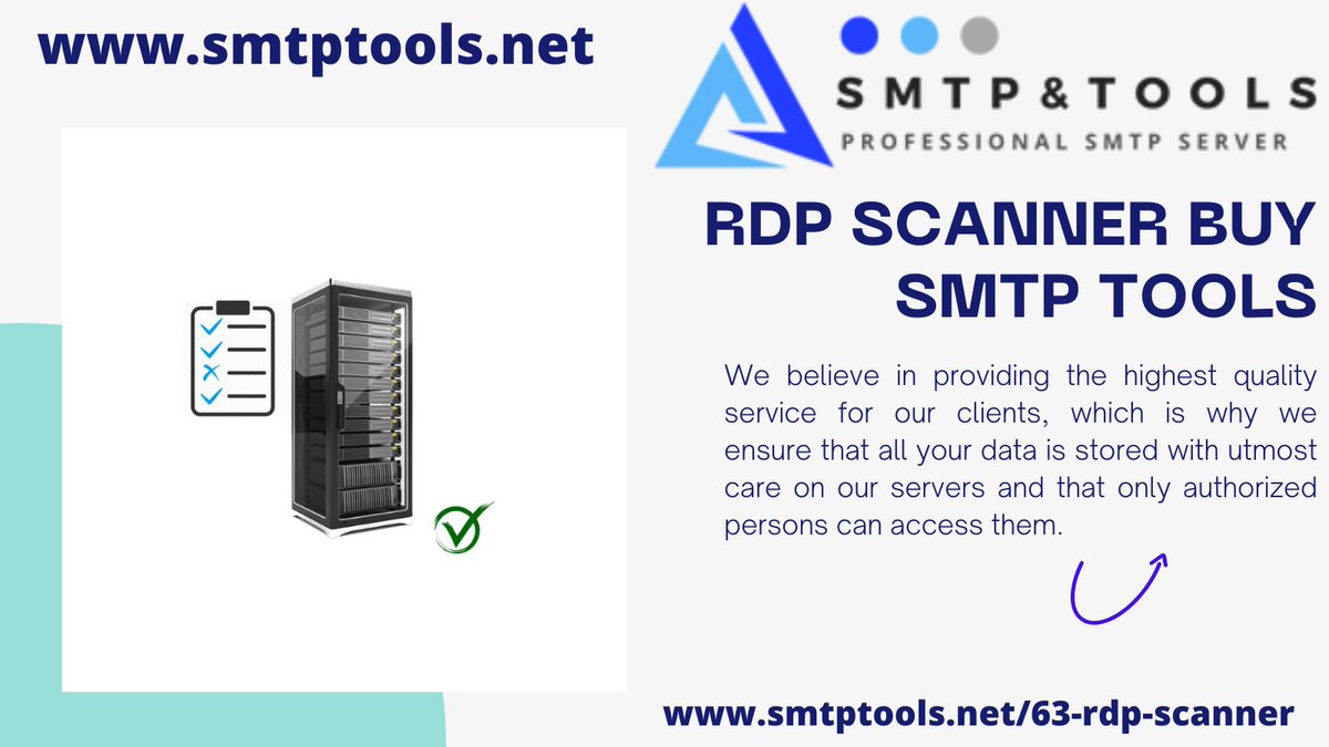 smtptools's tweet image. RDP SCANNER BUY SMTP TOOLS
We believe in providing the highest quality service for our clients, which is why we ensure that all your data is stored with utmost care on our servers and that only authorized persons can access them.
smtptools.net/63-rdp-scanner

#RDPSCANNER #SMTPTOOLS