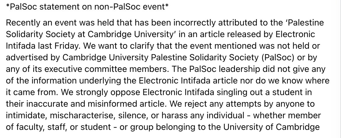 **PalSoc Statement on Non-PalSoc Event**