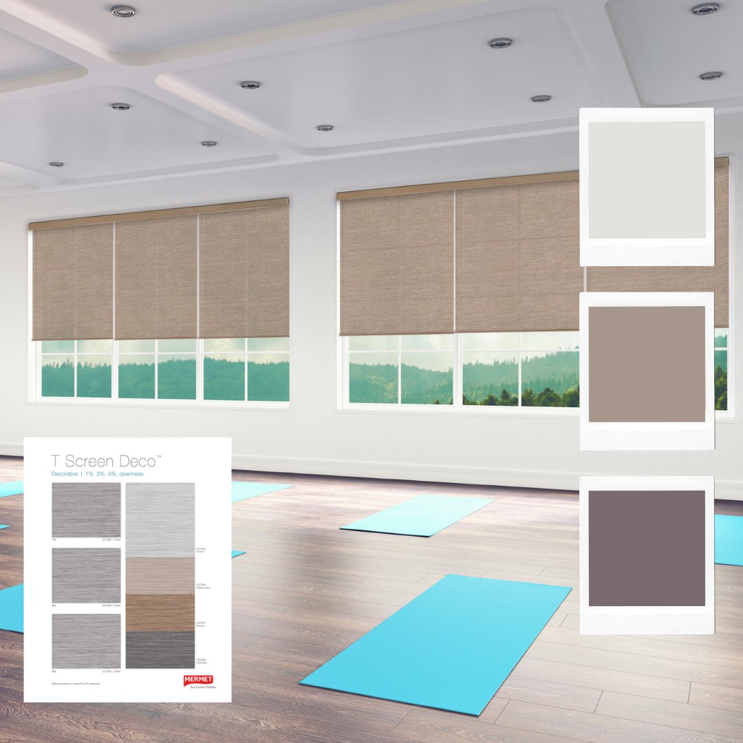 T Screen Deco™ offers a unique style, texture &amp; coloring that enhances both the beauty &amp; shading performance of any application. This distinctive fabric has a dual-sided, highly reflective white backing for thermal control &amp; a bicolor woven face for indoor aesthetics.