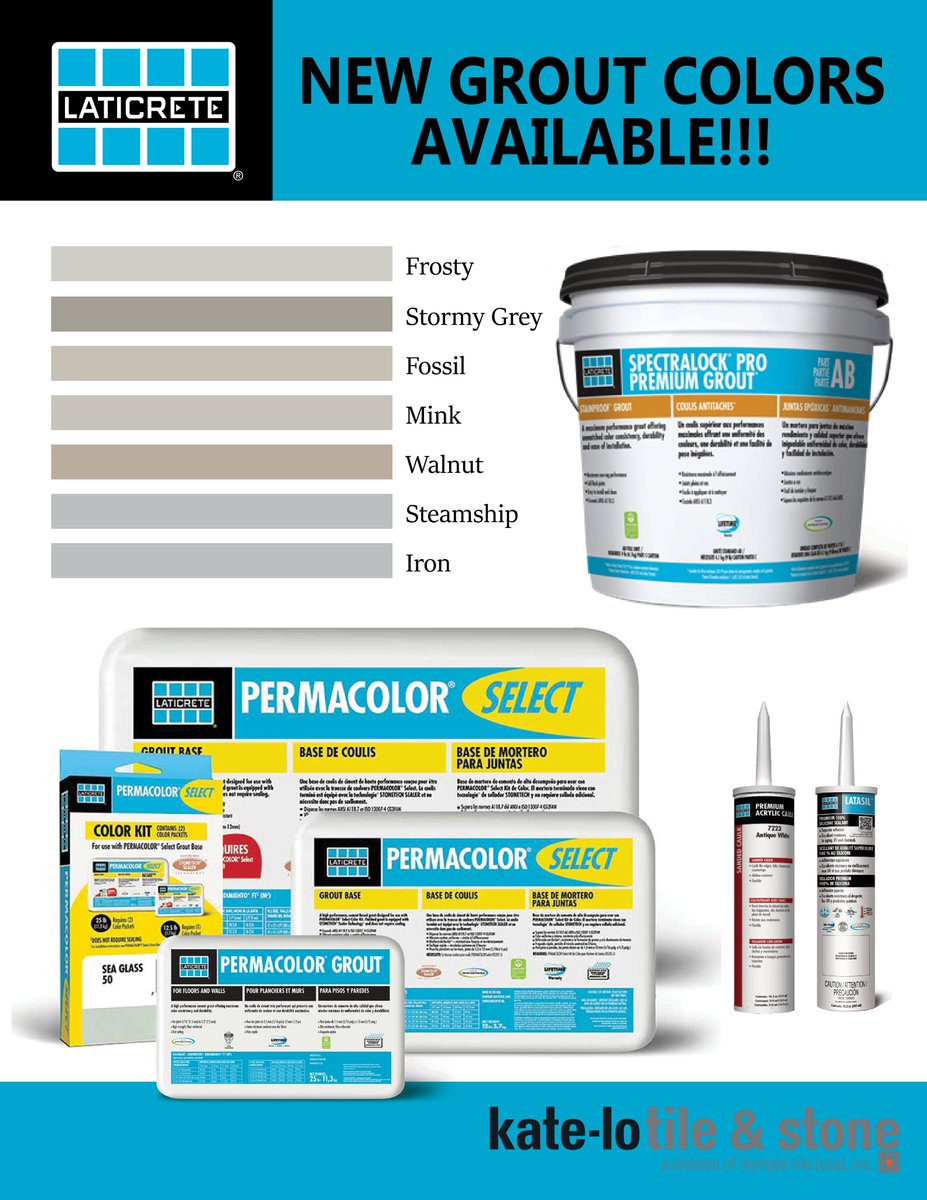 Introducing seven NEW 2022 Laticrete grout colors inspired by the environment Natural, Earthy and Coastal: Frosty, Fossil, Mink, Stormy Grey, Walnut, Steamship and Iron. laticrete.com/en/support-and…