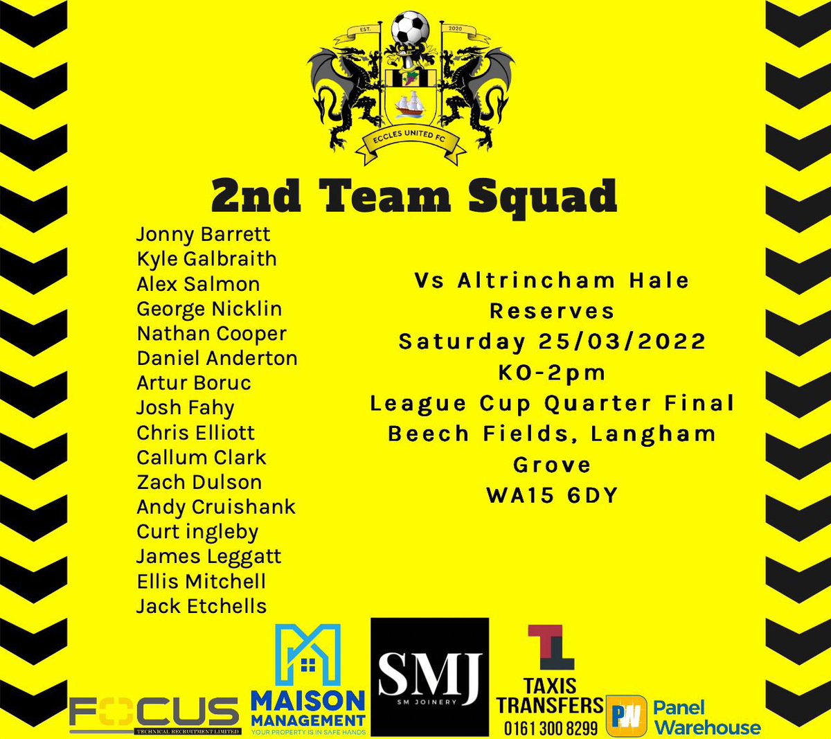 SQUADS:
Weekends don’t come bigger than this. The First Team kick us off on Friday night, looking to seal County Cup glory. 

The seconds continue their own hunt for silverware on Saturday, in the League Cup quarters. 

Come down and support the boys!

#UTE🎗
