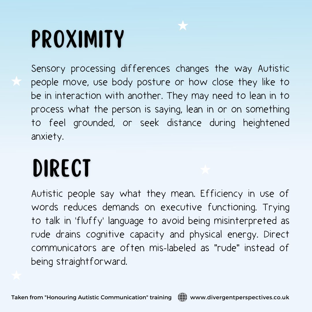 DivergentSLT's tweet photo. What does Autistic communication and interaction look like? Taken from our "Honouring Autistic Communication" training: https://t.co/UHAbSamDTZ  
#autism #ableism #NeurodiversityCelebrationWeek #Neurodiversity #autistic #SLT #SLP https://t.co/gvx3ZGGdAx
