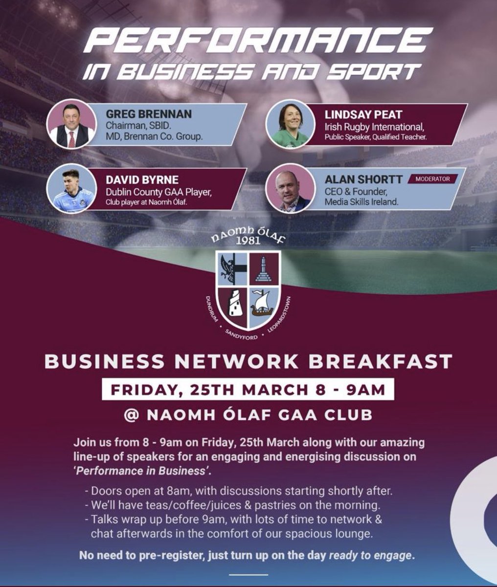 Alanshortt's tweet photo. Early Start in the Morning!!! @NaomhOlaf Hosting B&amp;B - Business&amp;Breakfast “Performance in Sport and Business” - Time to Explore, Learn and share the Knowledge #naomholaf #networking https://t.co/fyYyDwb0uQ