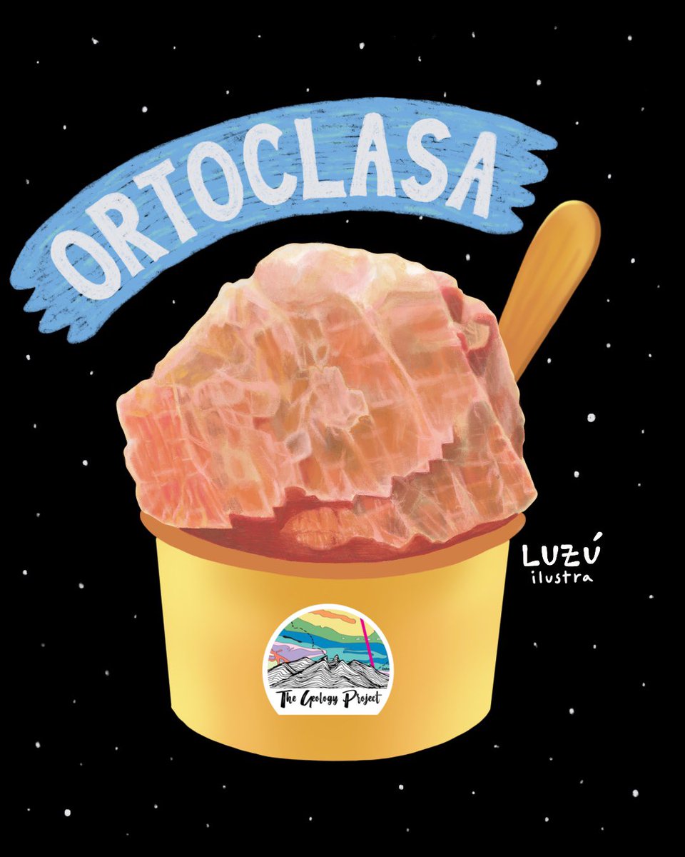 geologyproject's tweet photo. #Orthoclase is the new flavor added to our 🍨assortment! This #mineral is commonly used in glass &amp; ceramics🍶. Since it is #6 in #MohsScale, it’s possible to scratch it with a 🔪, a glass plate or a steel nail. #ScoopofMineral #GeologicDelight #Geology #SciArt #GeologyArt https://t.co/E6LxsEfzrz