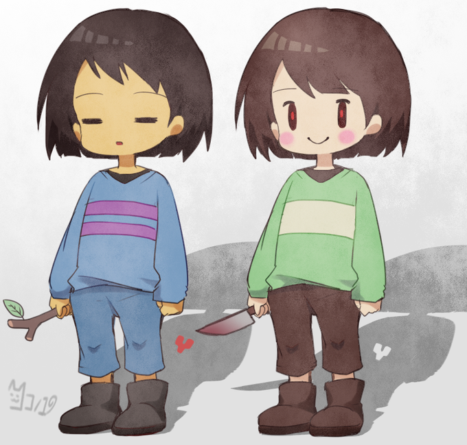 frisk and chara (undertale) drawn by saki_(a01_31)