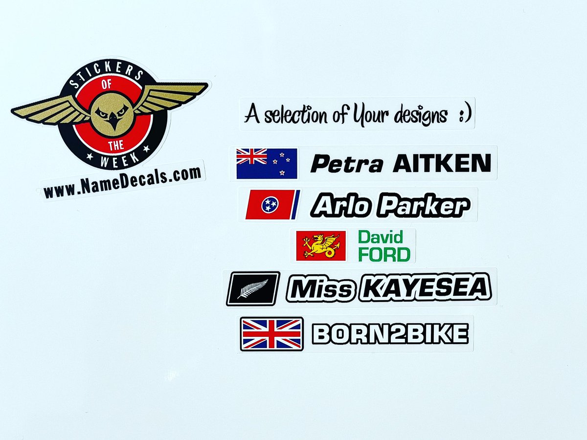 You’ve been using our Decal Designer™ to make some great #namestickers 😎 Here’s another selection #australia #tennessee #wessex #newzealand #born2bike #zwift #stickers