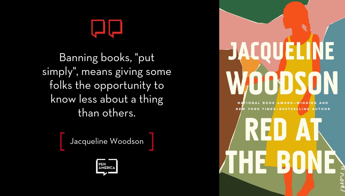 PENamerica's tweet image. Books by women writers of color are being challenged and removed from classrooms across the country. @JackieWoodson&apos;s book, which explores what it means to be a Black girl in America, was removed from curriculums, book club reading lists &amp;amp; libraries. #WomensHistoryMonth