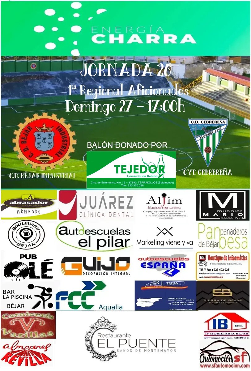 CDBejar_Ind's tweet photo. Este Domingo 27 en Mario Emilio a las 17:00 horas 🏟️
C.D. Béjar Industrial - C.D. Cebrereña
⚽️⚽️❤️🖤
¡Aúpa el Béjar! https://t.co/3KvqihUIk7