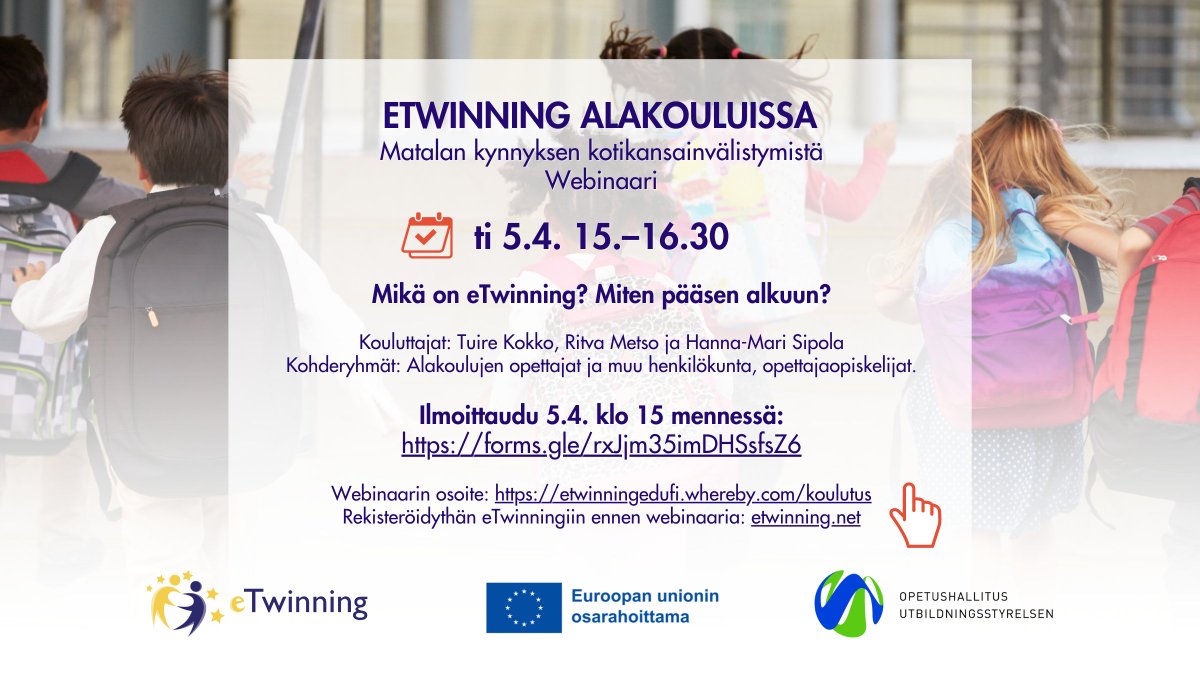 RMetso's tweet photo. Alakoulun ope, tutustu eTwinningiin.  eTwinningissä kulttuurienvälinen ymmärrys ja globaalitietous lisääntyvät ja digitaaliset työtavat tulevat tutuiksi. #eTwinning #kansainvälisyys #alakoulu https://t.co/mAlKKd0mYz