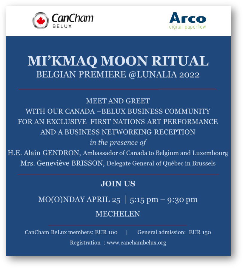 Join us on Mo(o)nday April 25 for an unique Mi’kmaq moon ritual <a href="/LUNALIA/">Lunalia Series</a> 2022 networking event!

Info and registration: canchambelux.org

🇨🇦 🇧🇪 🇱🇺