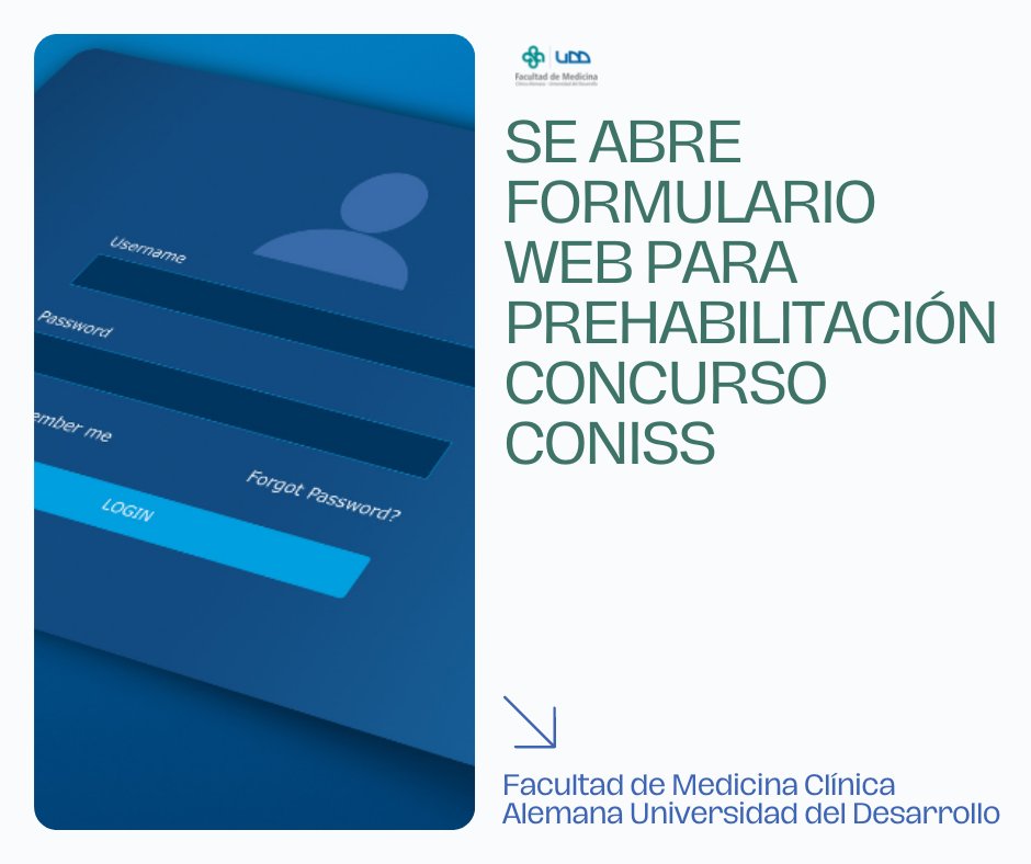 UDD_FM's tweet photo. Postulaciones abiertas 📢

▶️PREHABILITACIÓN CONCURSO CONISS

ℹMás info aquí: https://t.co/xRb0GyreLH

@UDD_cl @ministeriosalud
@colmedchile @InvestigaUDD
@alumniudd @LifelongUDD @dcim_udd https://t.co/duR7MJ8VCq