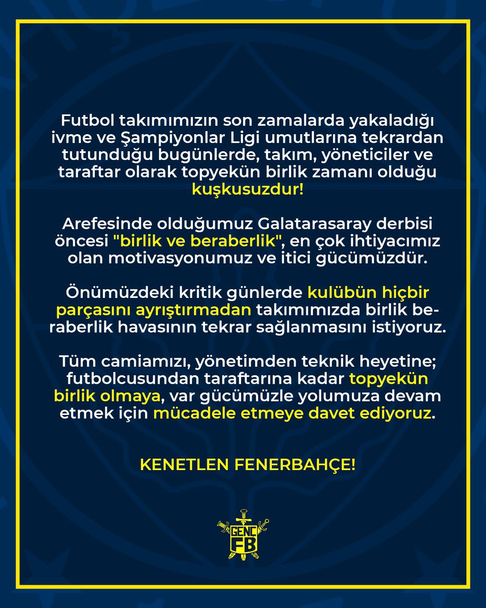 GÜN BİRLİK OLMA GÜNÜ KENETLEN FENERBAHÇE! #KenetlenFenerbahçe