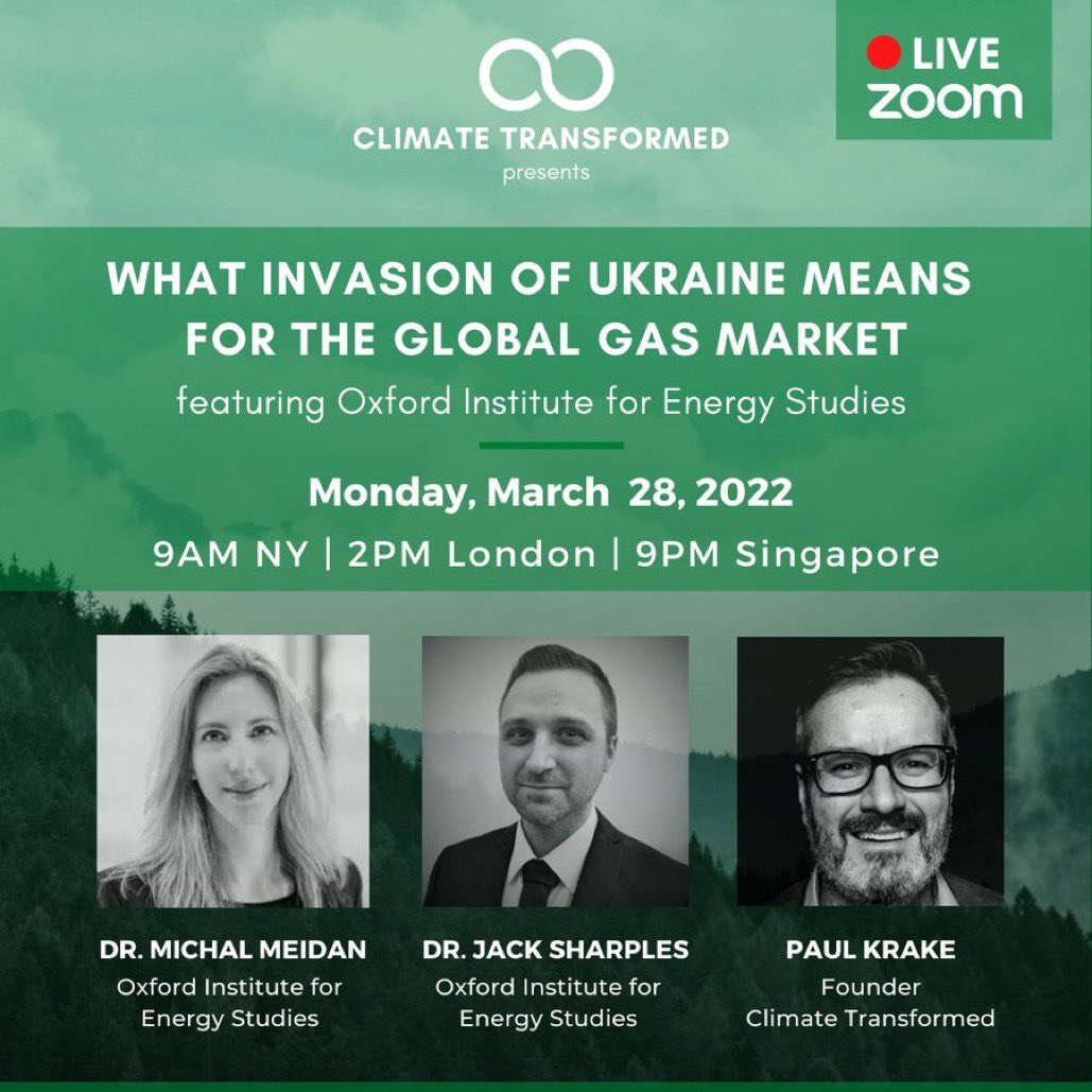 📢Webinar on Gas markets featuring OIES’s experts  <a href="/michalmei/">Michal Meidan</a> <a href="/JackDSharples/">Jack Sharples</a> 

⏰ March 28
👇 Sign up: 
zoom.us/webinar/regist…

#ONGT #TTF #LNG