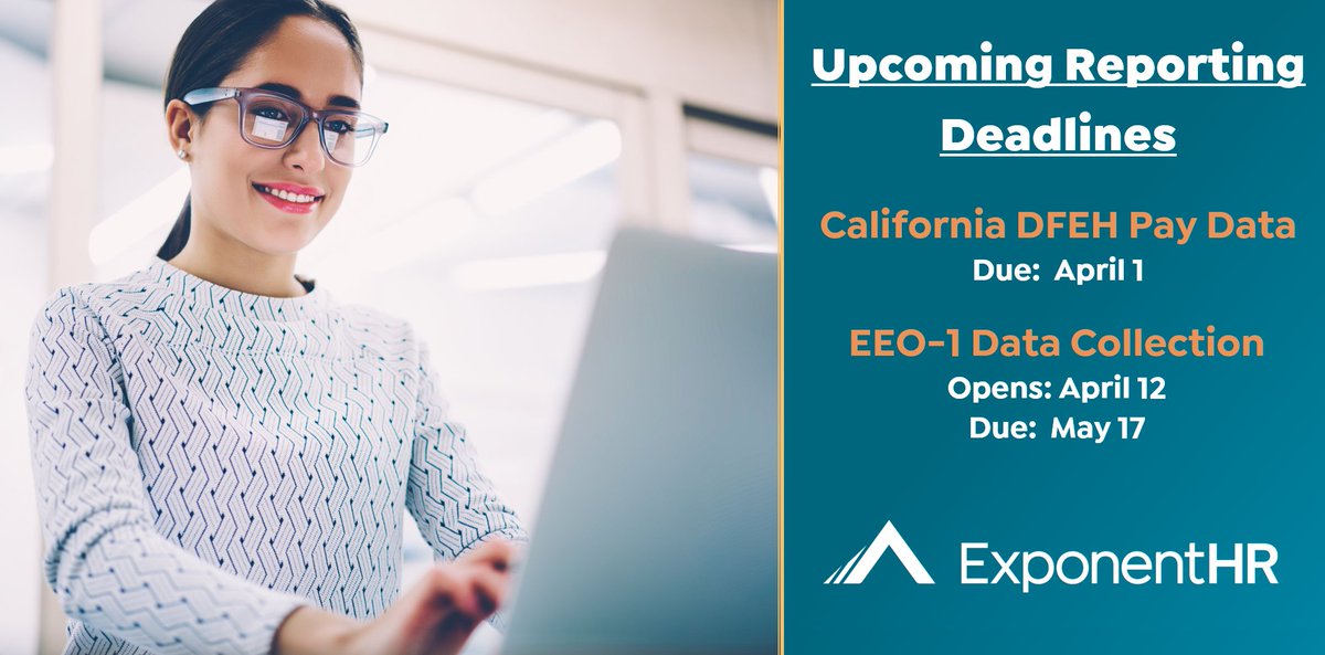 exponenthr's tweet photo. With data right at your fingertips in #ExponentHR, the hardest part might just be remembering when to file.
#DFEH #EEO1 Reporting Deadlines https://t.co/bGQQuv7kK7