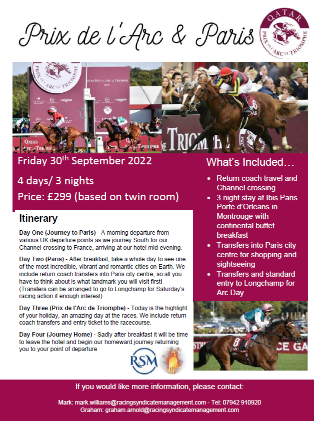 bofaracingclub's tweet photo. You asked we listened &amp; are now delighted to inform you that the details of a trip to the Arc in association with @ManageSyndicate  &amp; @bofaracingclub have now been finalised. £99 deposit per person secures your place. For more info join our Arc Trip chat: https://t.co/DTaswisqWQ https://t.co/9ecjefOg2n