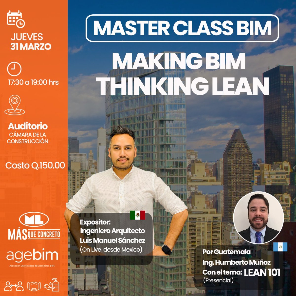 Participa en“MAKING BIM THINKING LEAN” impartida por el Ing./Arq. Luis Manuel Sánchez desde México y el Ing. Humberto Muñoz de Guatemala experto Lean, con el tema LEAN 101.

Fecha: 31 de marzo
Horario: 17:30 a 19:00
Costo: Q.150.00

Regístrate:
forms.gle/Dqpq94BdgfzALS…