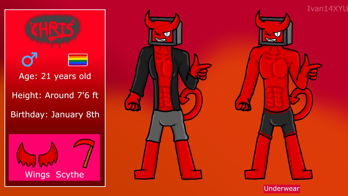 New reference for Chris! Liked the last drawing so i made it into a full ref this time with almost all his outfits (+ extras)
 #ArtistOnTwitter #OC #Devil (Thread) https://t.co/hjpMwzzbBI