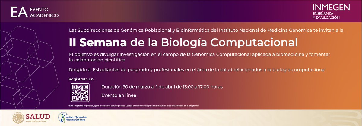 gdeandajauregui's tweet photo. Ya se están alistando para el #CompBioFest ?
La II Semana de la Biología Computacional
@INMEGEN es... la próxima semana!
Regístrense para entrar a las sesiones de Zoom acá: https://t.co/Znl8rap6eX ...
O vean las pláticas en vivo por el canal de YouTube del Instituto! https://t.co/WwrmF4Ek1X