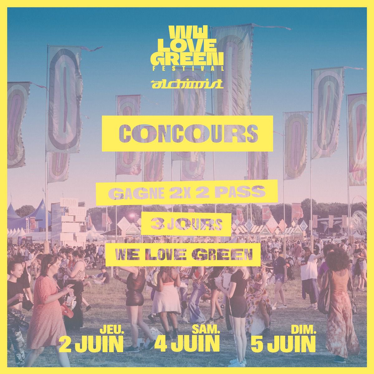 alchimistfr's tweet photo. Alchimist et We Love Green s’associent afin que vous remportiez 4 pass pour accéder aux 3 jours de festival ! 

Pour participer : 

- RT ce tweet. 
- Identifie 1 ami. 
- Follow @WeLoveGreen et @alchimistfr 

Bonne chance à toutes et à tous ! https://t.co/bRtk7RHECK