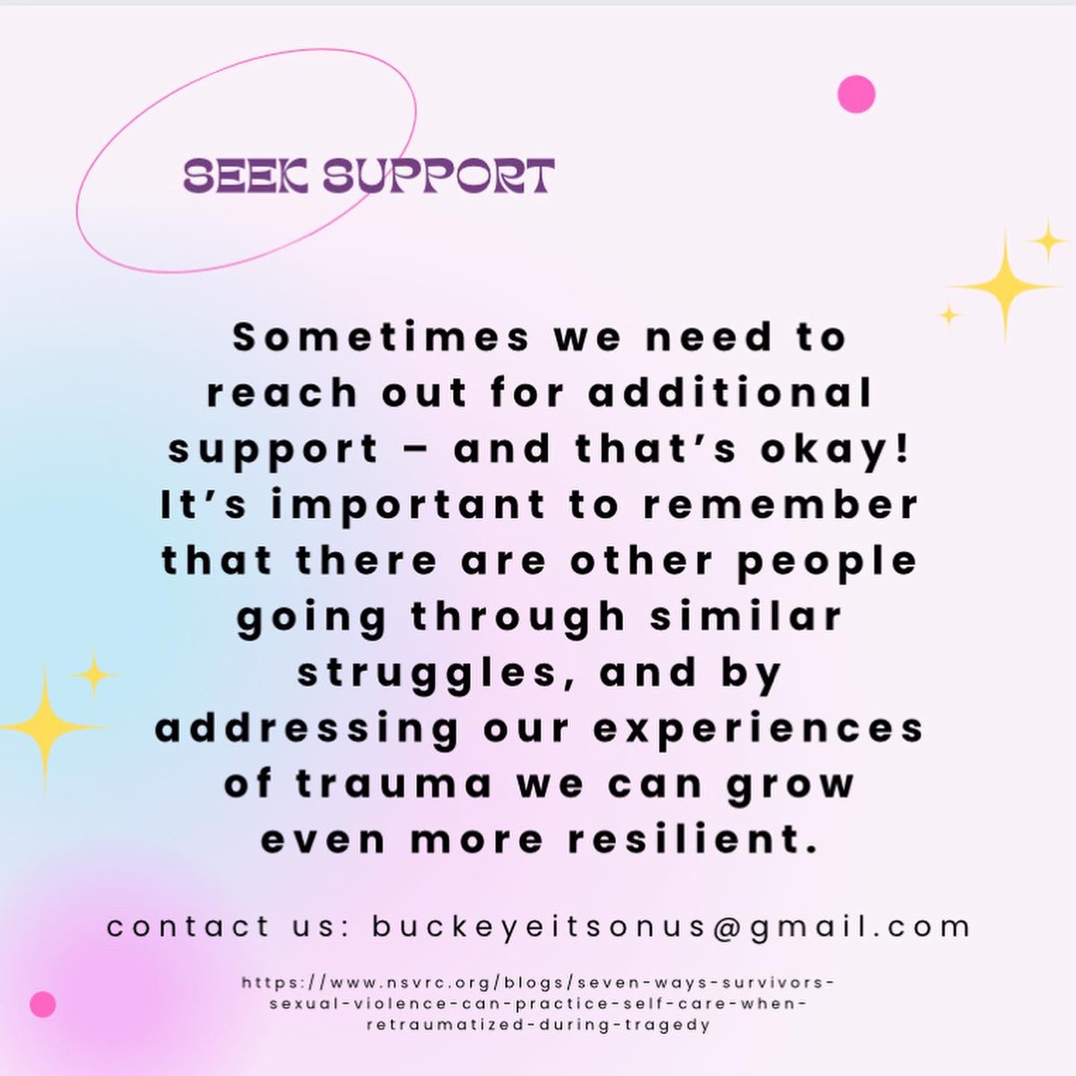 ItsOnUs_OSU's tweet photo. Swipe for some tips from the National Sexual Violence Resource Center on experiencing retraumatization during hard times: #ItsOnUs https://t.co/Dz38sEhZQe