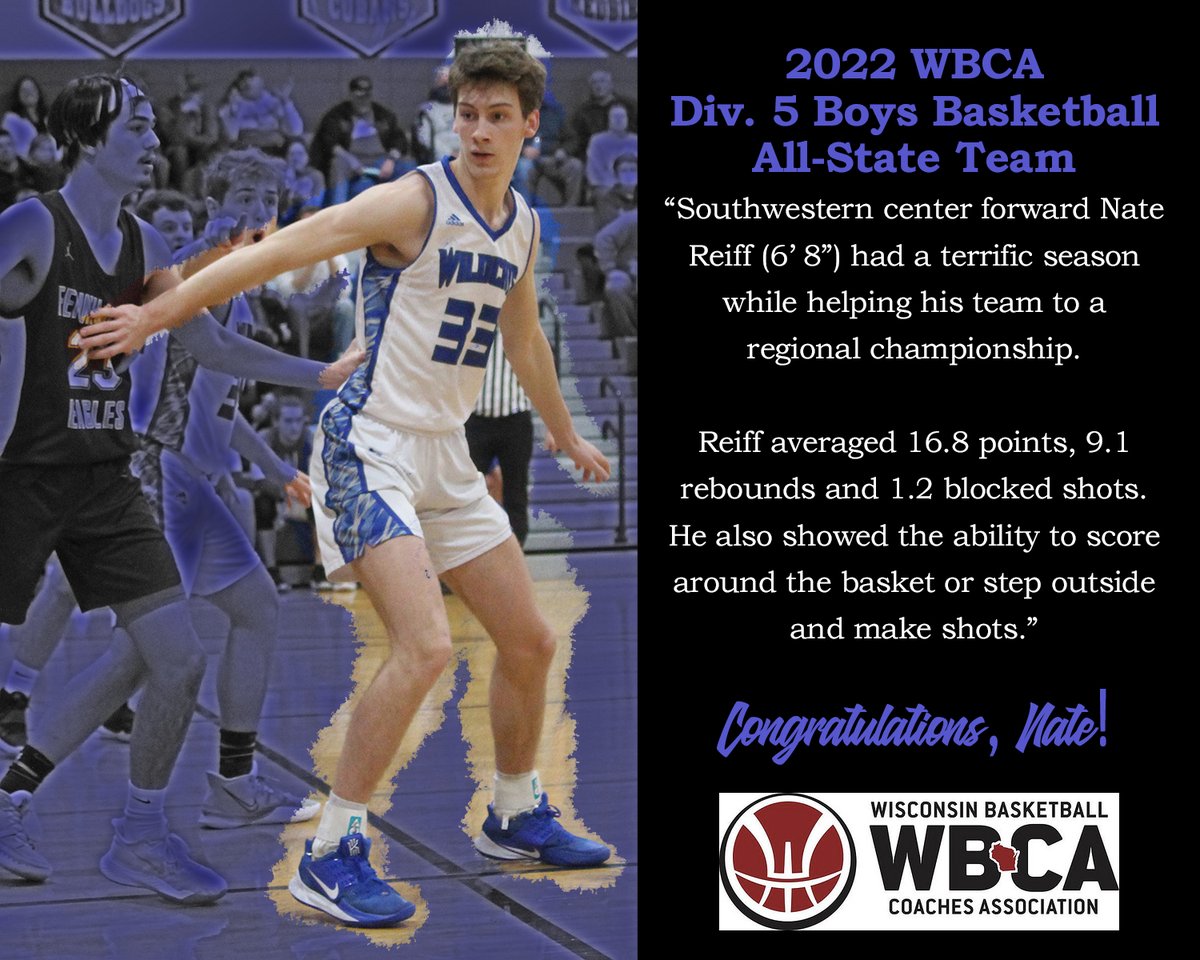 WildcatsSW's tweet photo. The Wisconsin Basketball Coaches Association has announced their All-State recipients.
Congratulations to Nate Reiff on this amazing accomplishment! Southwestern and our community is proud of you!
#SWWildcatPride https://t.co/2V2QZe4Imr