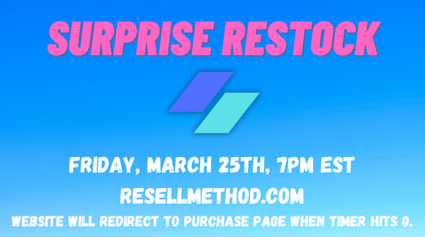 ResellMethod's tweet photo. ⏰ Surprise Restock ⏰
A small restock will happen on our website tomorrow, 3/25 @ 7pm EST. 
https://t.co/bFmm9utY01 

👉 1x RT/like gets a free membership. Winner will be DM'ed before the restock. https://t.co/uhFmNtBboG