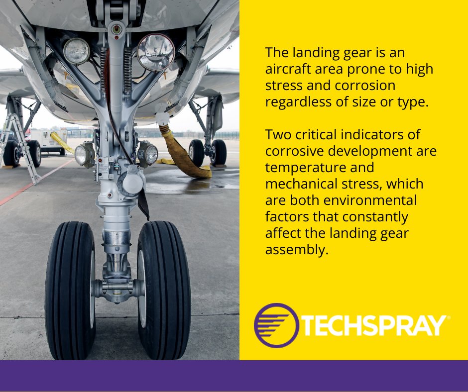 techspray's tweet image. An airplane&apos;s landing gear takes on extreme punishment.

Brakes reach temps of 700+ degrees and landing gear bears landings and hundreds of thousands of pounds.

Bottom line: Landing gear needs to stay clean and operational bit.ly/3vR7R9M

#airplanes #aviationmai ...
