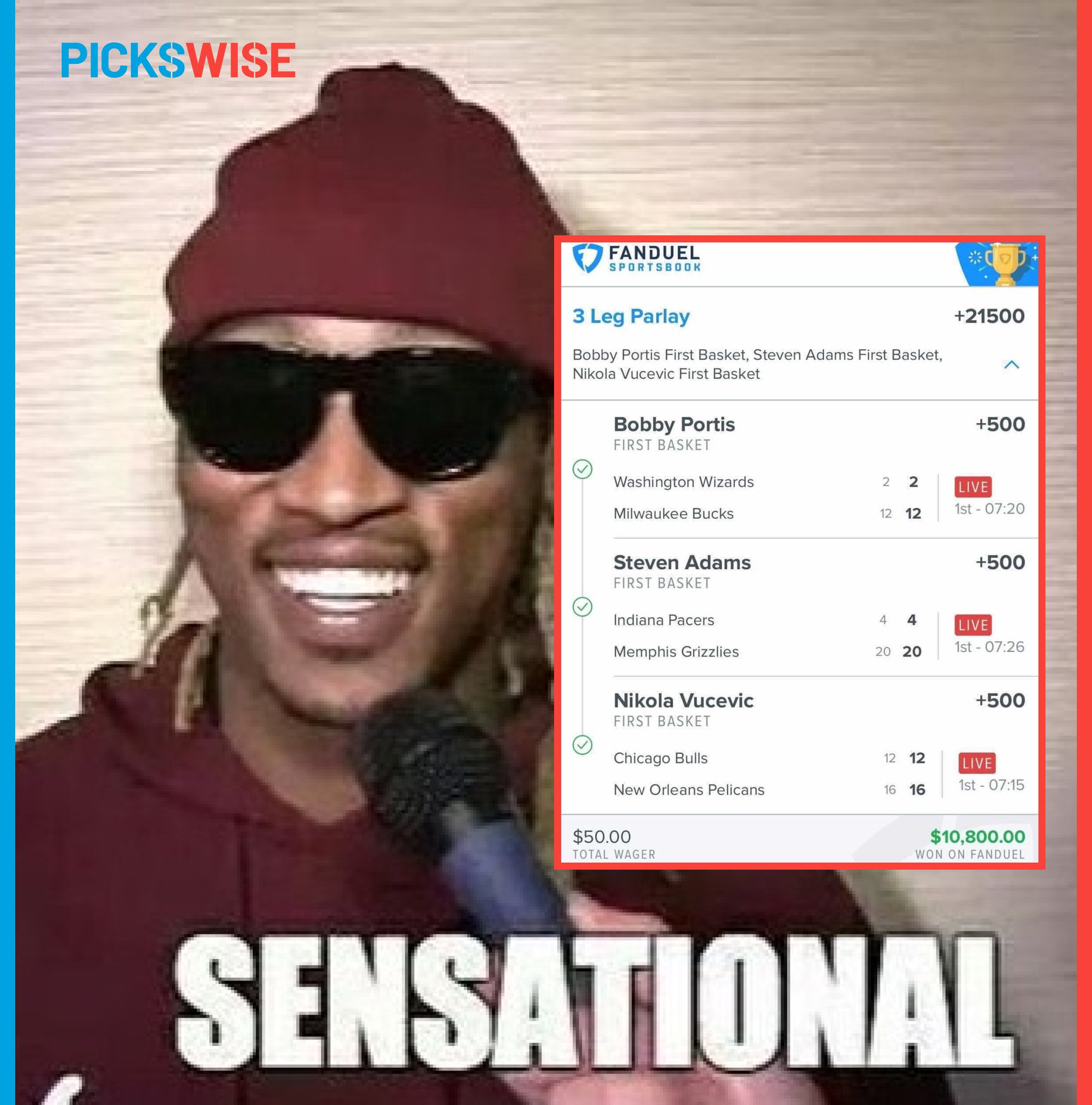 Pickswise on Twitter "FIRST BASKET PARLAY MAGIC 😱 50 turned into over