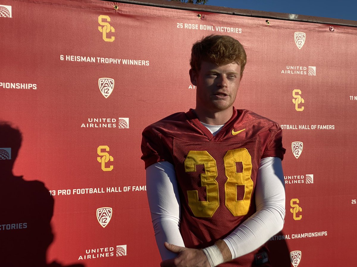 Kicker Alex Stadthaus said he entered the transfer portal in the offseason because he couldn’t take on student loans again as a walk-on, but Lincoln Riley offered him a scholarship so he came back to #USC.