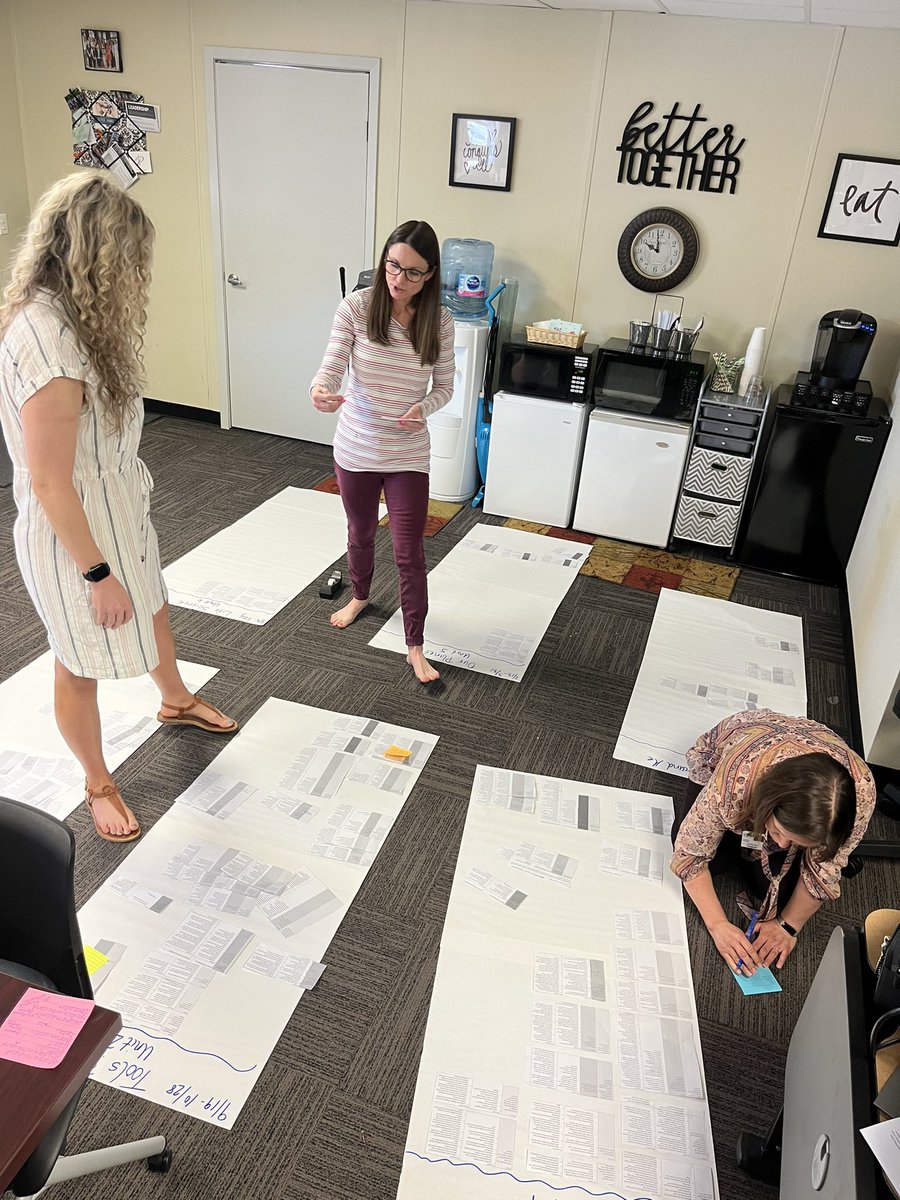 Not all the work curriculum coordinators do is digital. Sometimes you move the furniture, cut up standards and organize them into beautiful new integrated units on paper with tape on the floor. So fun, and we learned SO MUCH as a collaborative team about PreK Guidelines!