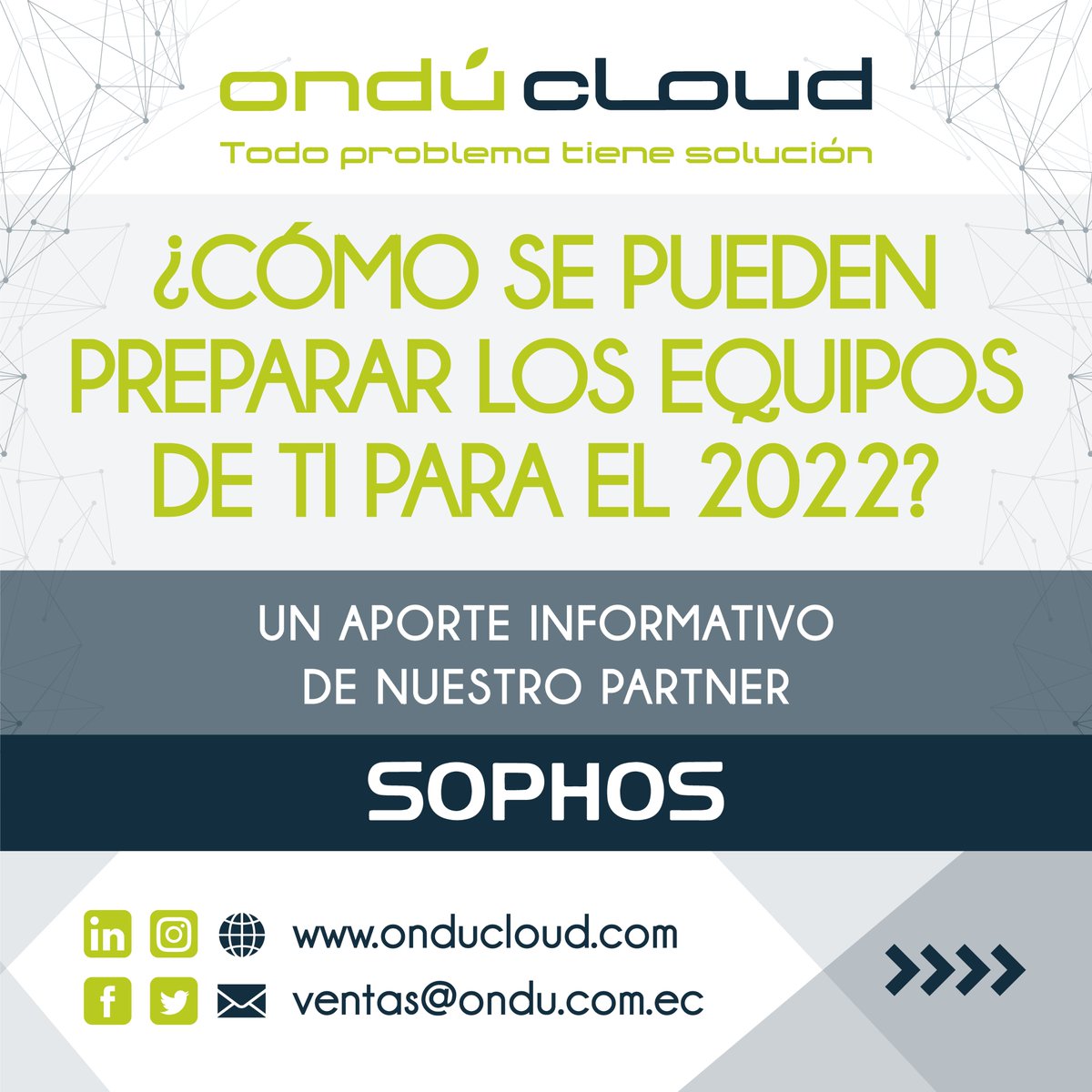 OnduCloud's tweet photo. En este 2022 todos los equipos de tu empresa deben estar protegidos y listos para toda clase de ataques informáticos. 

Nosotros en Ondú Cloud seguimos los consejos de nuestros partner @sophos. Esperamos que para ustedes estos tips sean de mucha utilidad. https://t.co/ngqtyCClsL