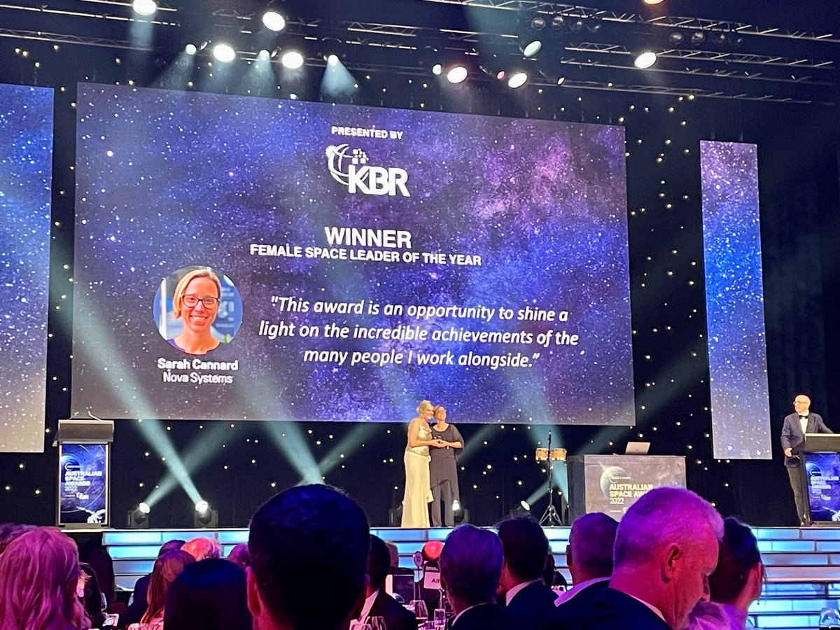SmartSatCRC's tweet photo. CONGRATULATIONS to @SmartSatCRC Industry Director Sarah Cannard on being named Female Space leader of the Year 2022 at the @SpaceConnectHQ #AustralianSpaceAwards! πππ°
#AuSpace #SpaceIndustry #IndustryAwards #SpaceAwards #SpaceLeader #WomenInSpace #WomenInSTEM https://t.co/BfRJJ9IM0n