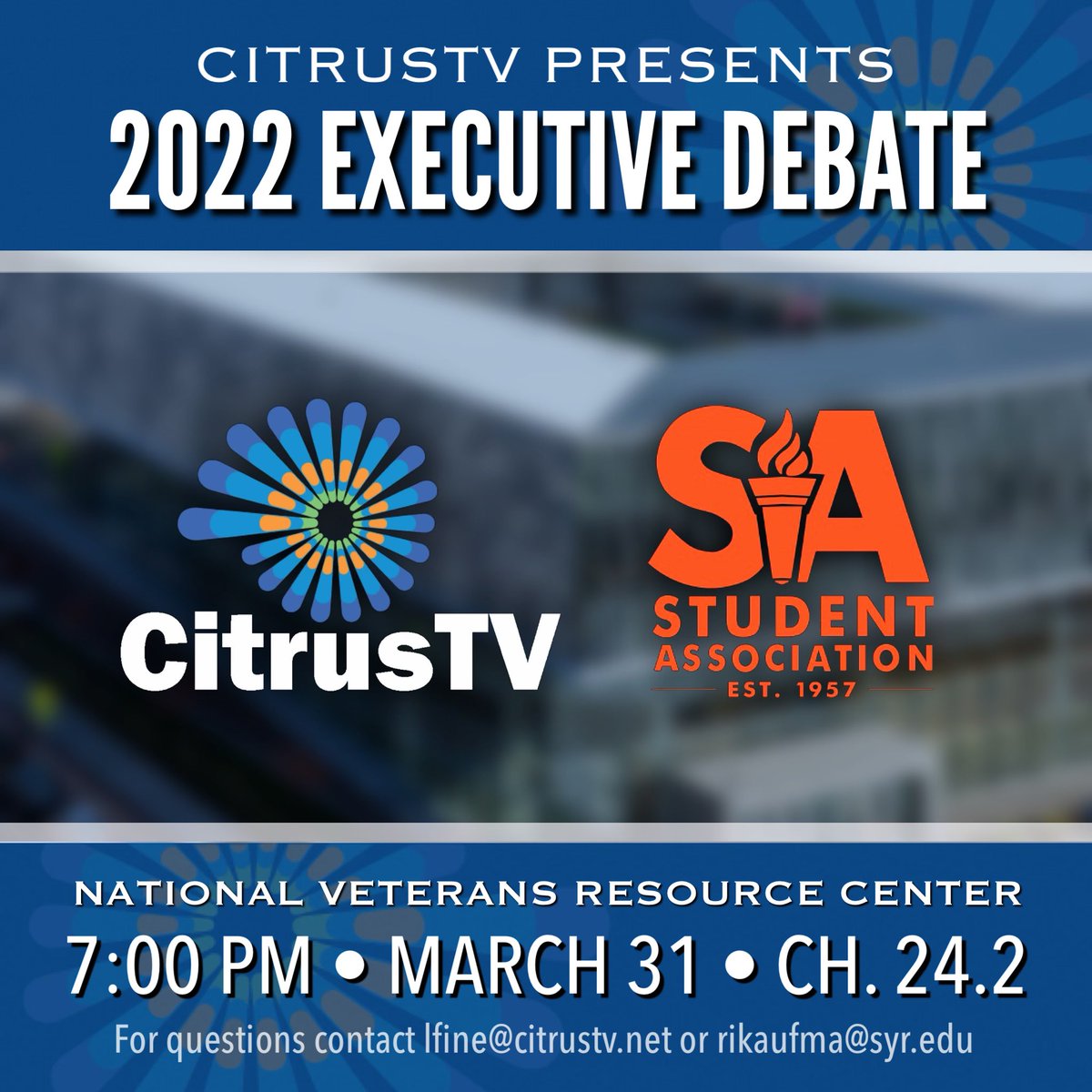 One Week Away! Tune in to our the 2022 @saatsu Executive Debate on March 31 at 7 pm LIVE from the NVRC.