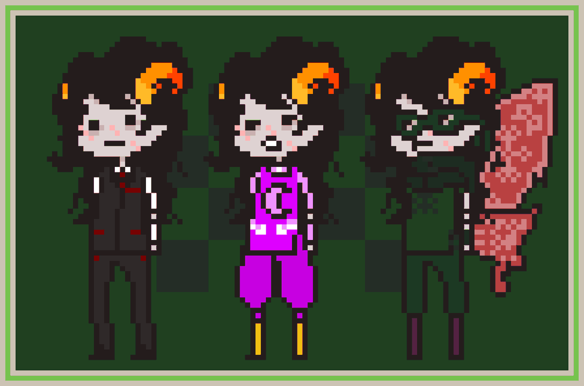 paruse_j's tweet photo. And I did more #Ministrife. The #ROGUEOfDOOM Is mine and the other two; #SEEROfVOID & #MAIDOfHOPE, are from my friends~
There's no lore (yet), so, just enjoy them.
#Homestuck #Fantroll #OC #Pixelart https://t.co/ZK6Cg90nVy