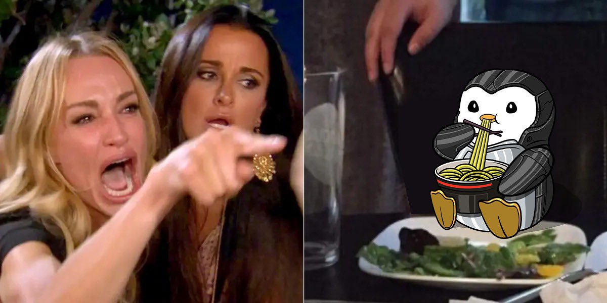 🚨 GIVEAWAY! 🚨 

The most creative person will win 1 Mecha Penguin! To enter:

✅ RT this tweet
✅ Reply with a caption (can be text or same image) what is she saying to the poor Mechanoodles?

Winner announced in 4 days! 🎉  must follow me or <a href="/Mecha_Penguins/">Mecha Penguins - Pudgy Pilots</a> for DM prize!