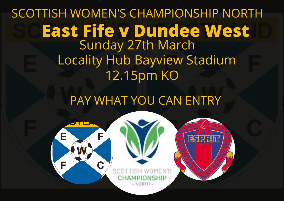 East_Fife_GWFC's tweet photo. Our first team welcome @DundeeWestGirls to Bayview on Sunday in the @SWFChampionship. #6gamestogo https://t.co/Ij6TWAWpeE