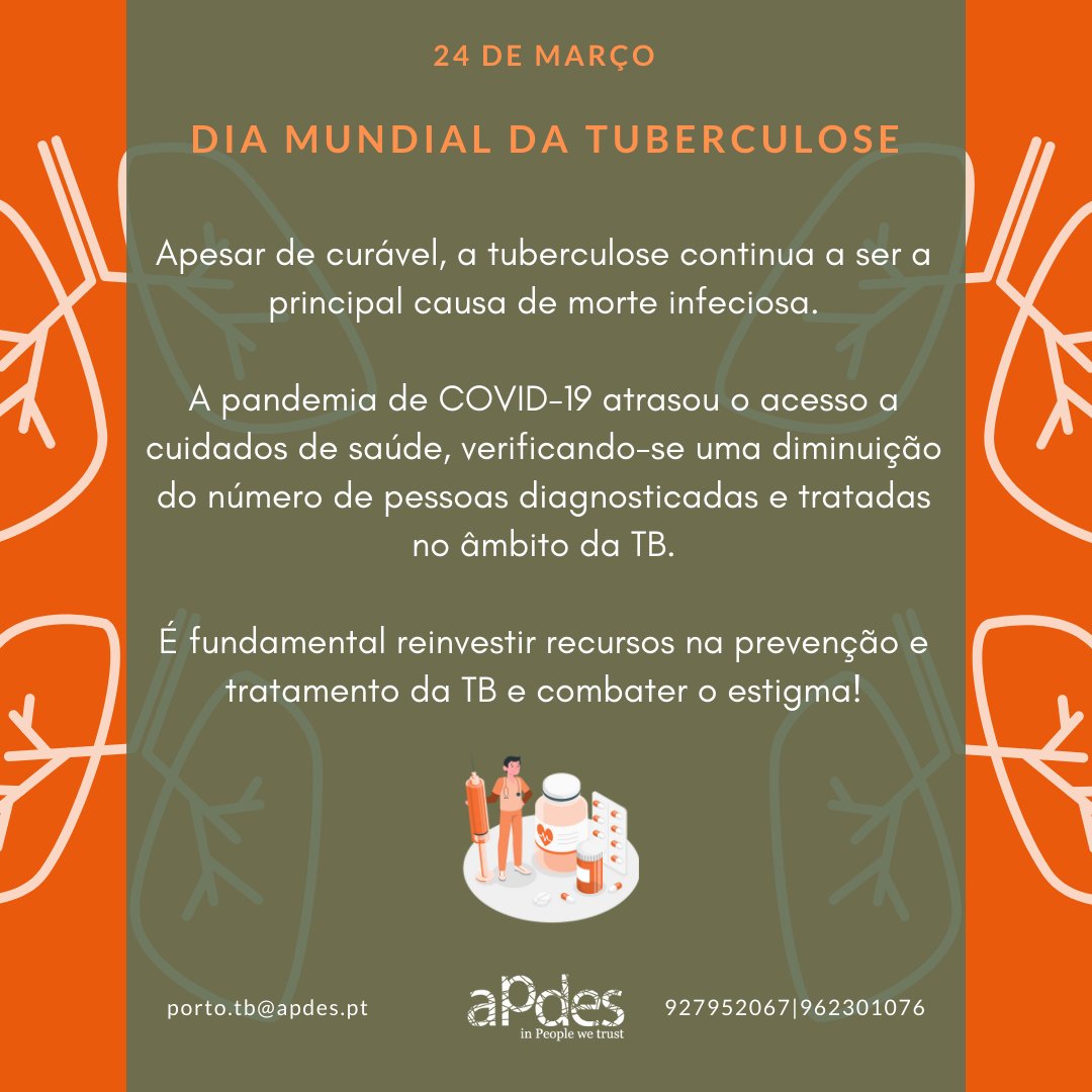 ASexwork's tweet photo. Dia 24 de março, assinala-se o Dia Mundial da Tuberculose. A tuberculose continua a ser a primeira causa de morte infeciosa do mundo, apesar de ser prevenível e curável. É urgente investir na luta contra a TB!

Acompanha-nos, até 25/03, para saber mais. https://t.co/onZJOusEKe