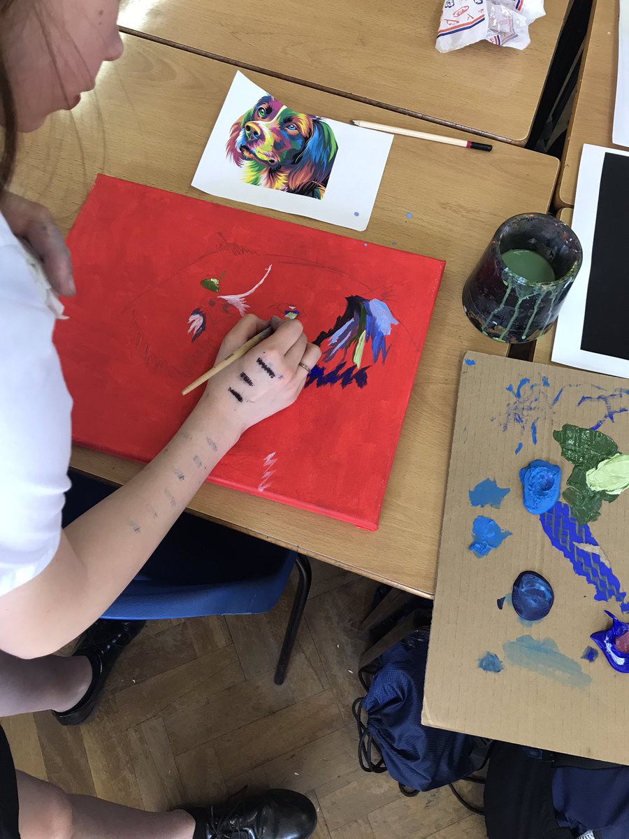 StJosephsArt2's tweet photo. Thursday lunchtime = Ks3 art club! These keen artists are halfway through their acrylic canvas paintings of animal portraits. https://t.co/F1kM8jBScp