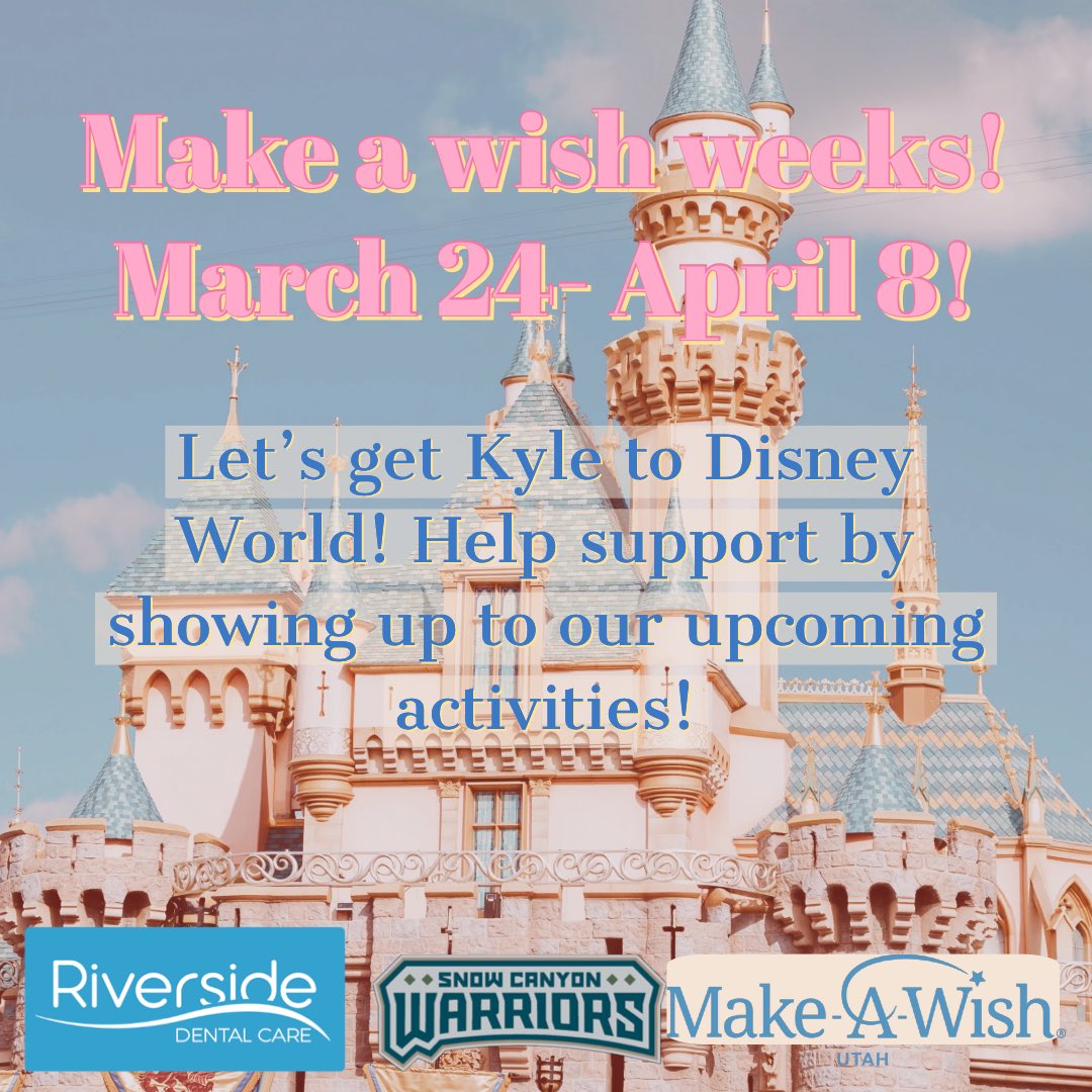 We are so excited to kick off our make a wish weeks today! We are raising money to send Kyle to Disney world! Please come out to our upcoming activities to help support him! A very special thank you to Riverside Dental for their matching donation!