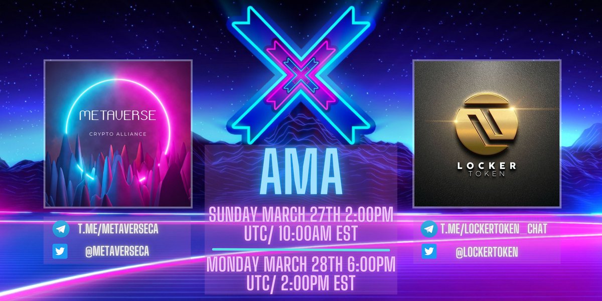Join us for our back-to-back #AMA's with @LockerToken on #TwitterSpaces featuring Pro Athletes🎙️

1⃣🗓️Mar 27th 2PM UTC/10AM EST

2⃣🗓️Mar 28th 6PM UTC/2PM EST

🔒#Locker is the Gateway for Pro Sports Teams, Players, Fans to enter the New Digital World!

🤩$100 for best answer!
