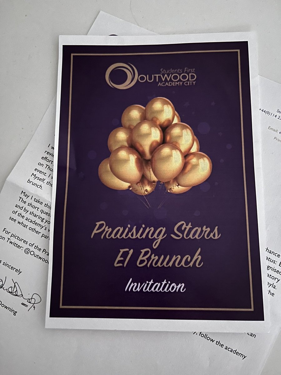tracy_faruga's tweet photo. @OutwoodCity @OAC_ADG E1 Brunch invite received for Layla 😁 #proudparents #achievement #outwoodacademycity #sheffield https://t.co/l65GkzU2X7
