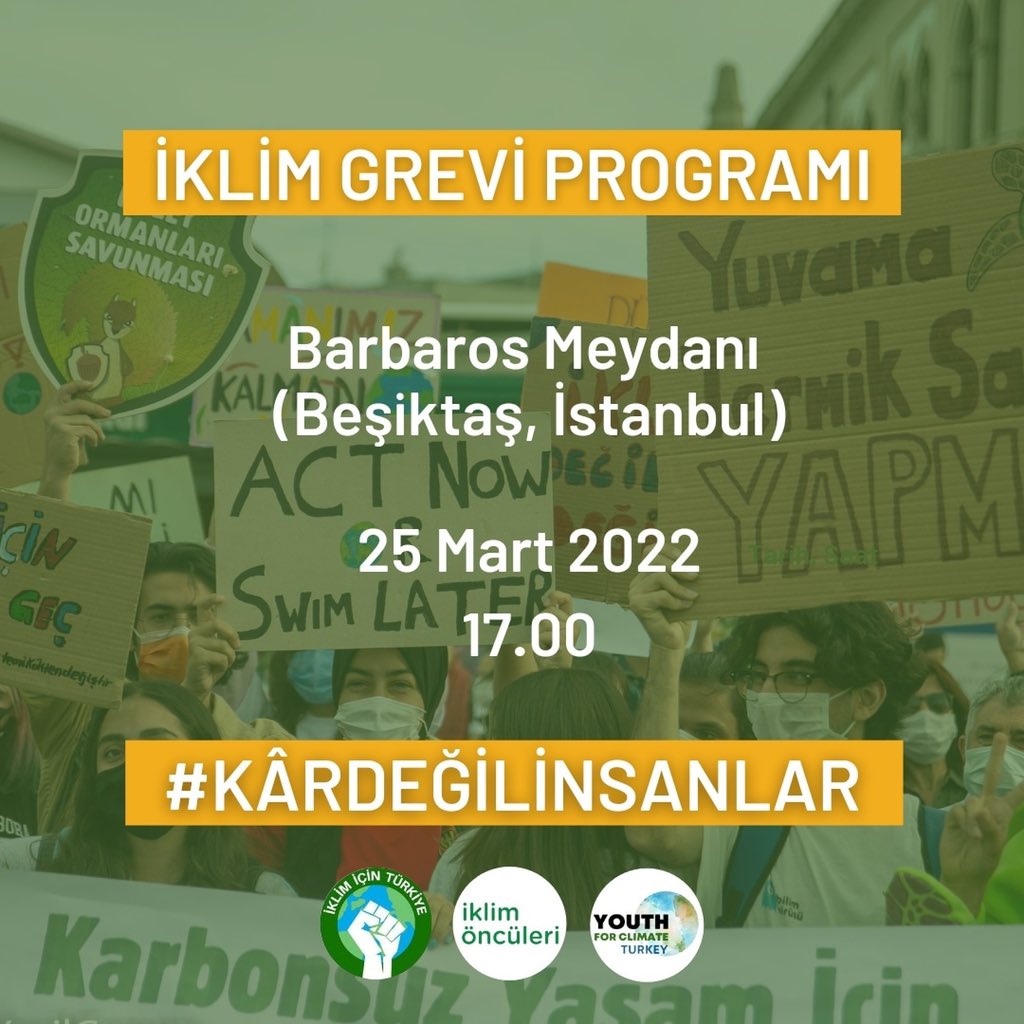 ‘Yarın 25 Mart Küresel İklim Grevi için sokaklara çıkıyoruz! ‘🌱

Ormanlar için, iklim için, geleceğimiz için #kardeğilinsanlar demek için Beşiktaş Barbaros meydanında saat 17.00’de buluşuyoruz.🦊