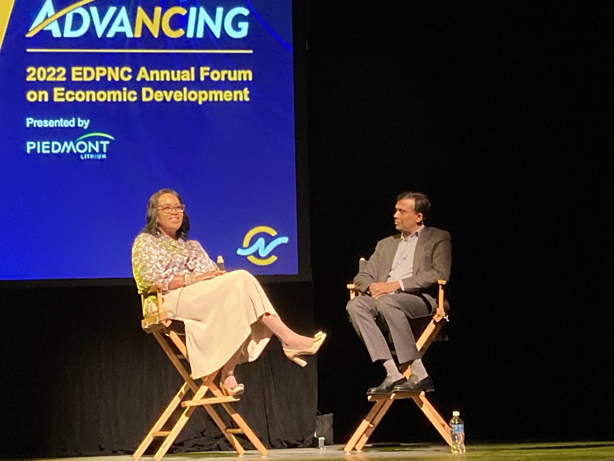 AngelaNelson_1's tweet photo. Exciting conversation between Secretary Sanders ⁦@NCCommerce⁩ &amp;  Ravi Kumar, Pres ⁦@Infosys⁩ on breaking down barriers &amp; finding workforce solutions. Looking for a career change, Infosys wants you, no tech exp needed! #ncadvancing https://t.co/YDvxAbajmr