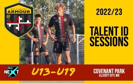bmorearmour's tweet photo. Baltimore Armour will be holding open Talent ID sessions for all interested players for the 2022/23 MLS Next Season in the coming weeks. As more dates are added they will be posted on our website. You can Pre register at https://t.co/dW9E5tv1rl https://t.co/3cCsKQKnJn